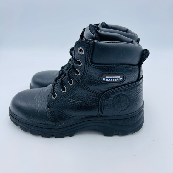 Skechers Workshire Peril ST Black Relaxed Fit Leather Steak Toe High Top Boots - Picture 4 of 9